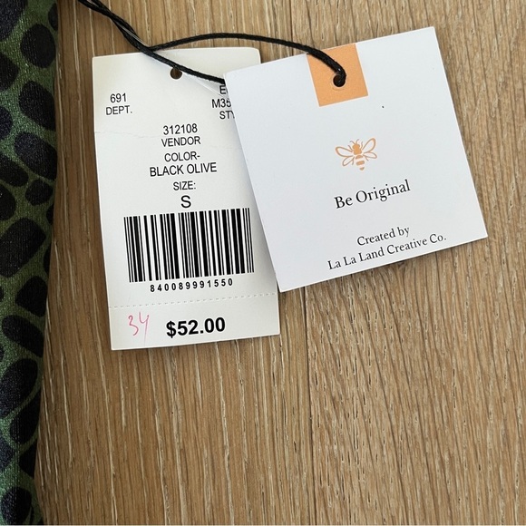 Olive green & black print satin mini dress Sz Small Originality *C24 - Picture 3 of 3